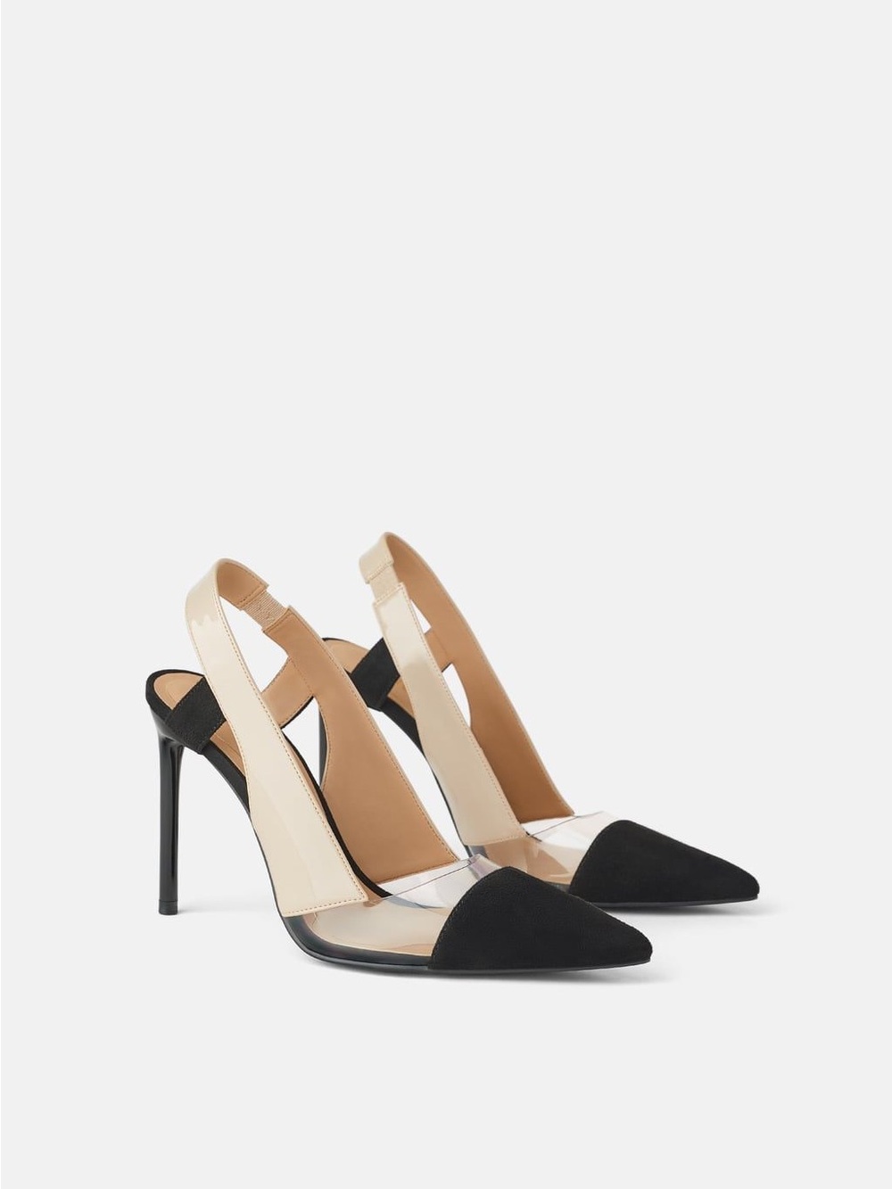 Zara Heeled Vinyl Slingback - Black & Cream